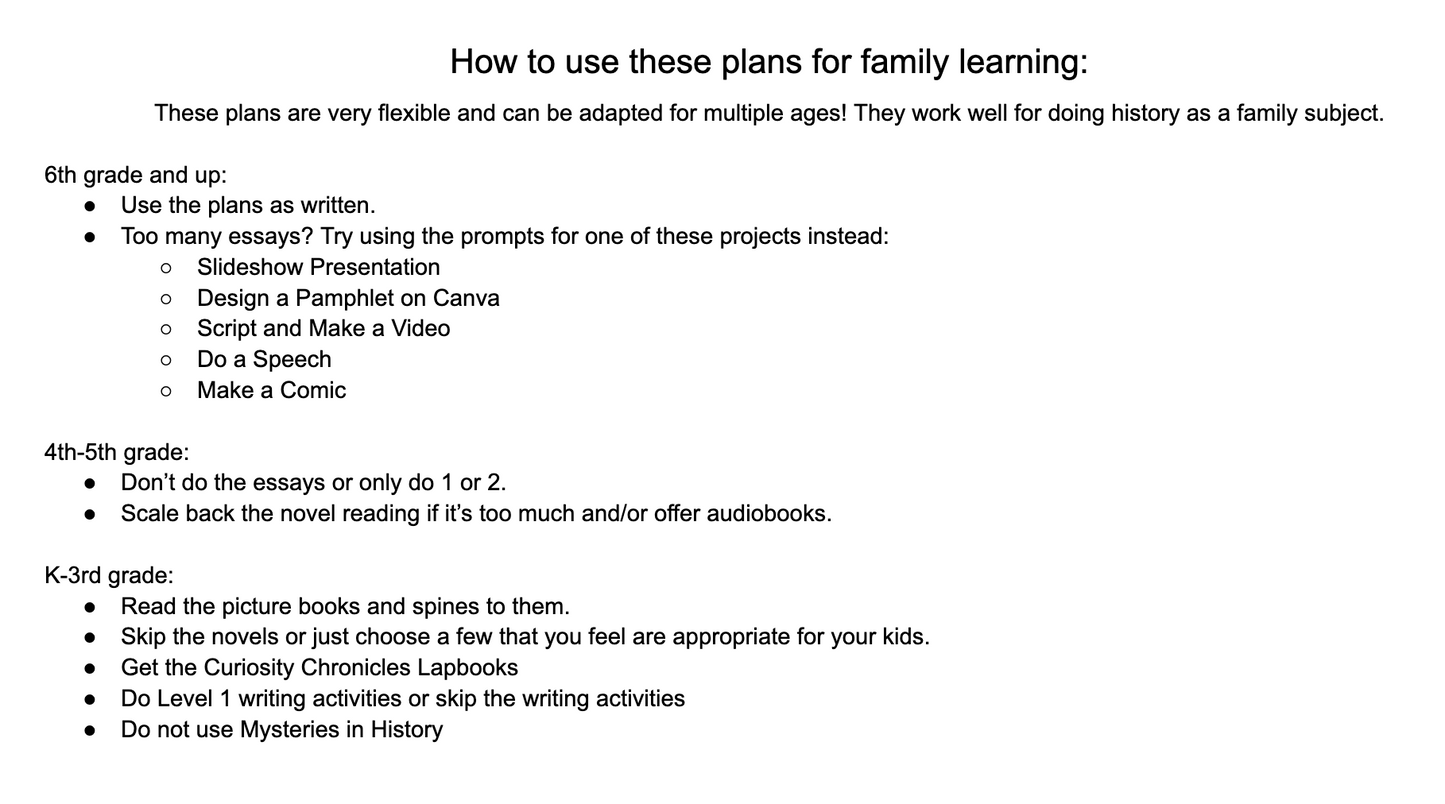 Ancient History Plans for Grades 4-8