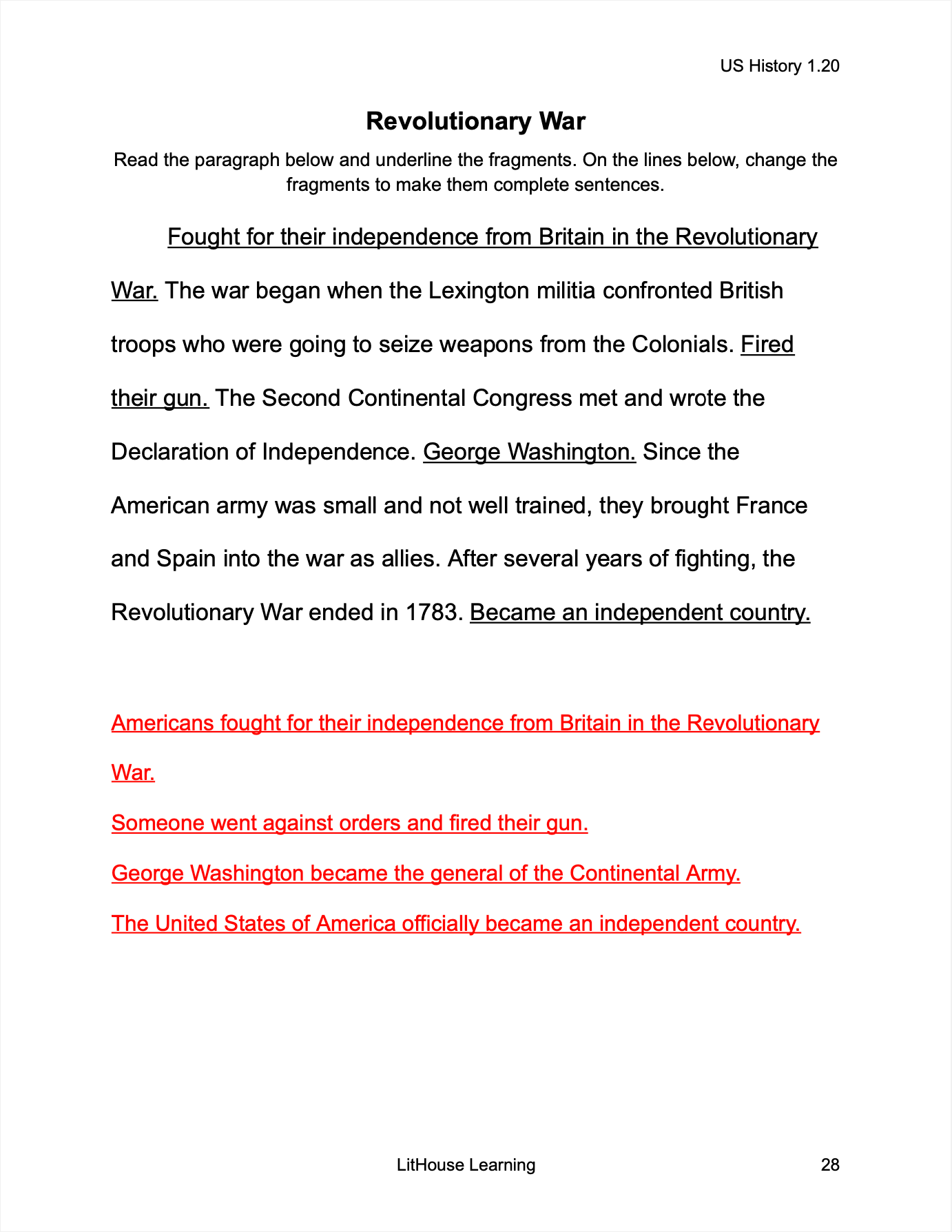 US History Writing Workbook