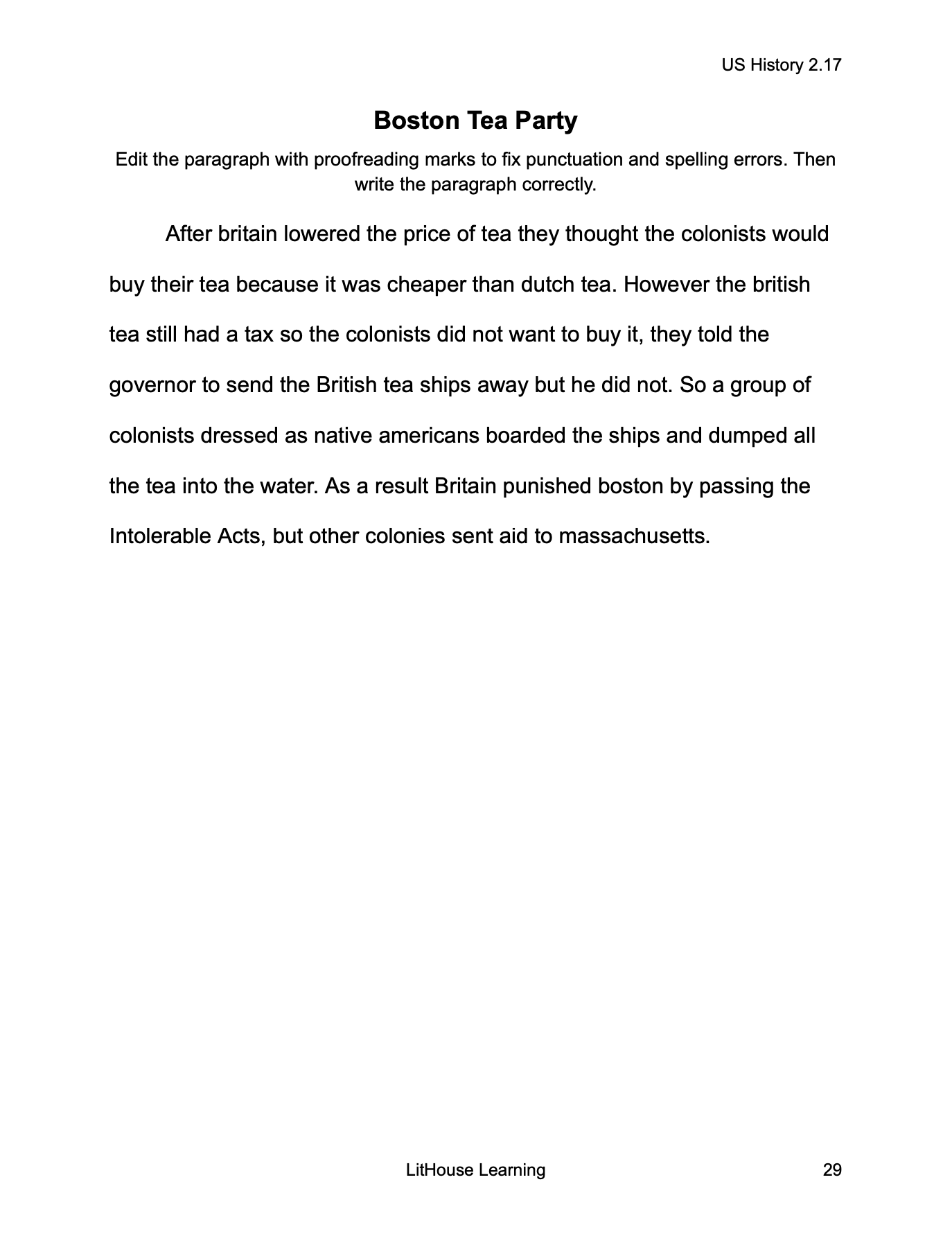 US History Writing Workbook