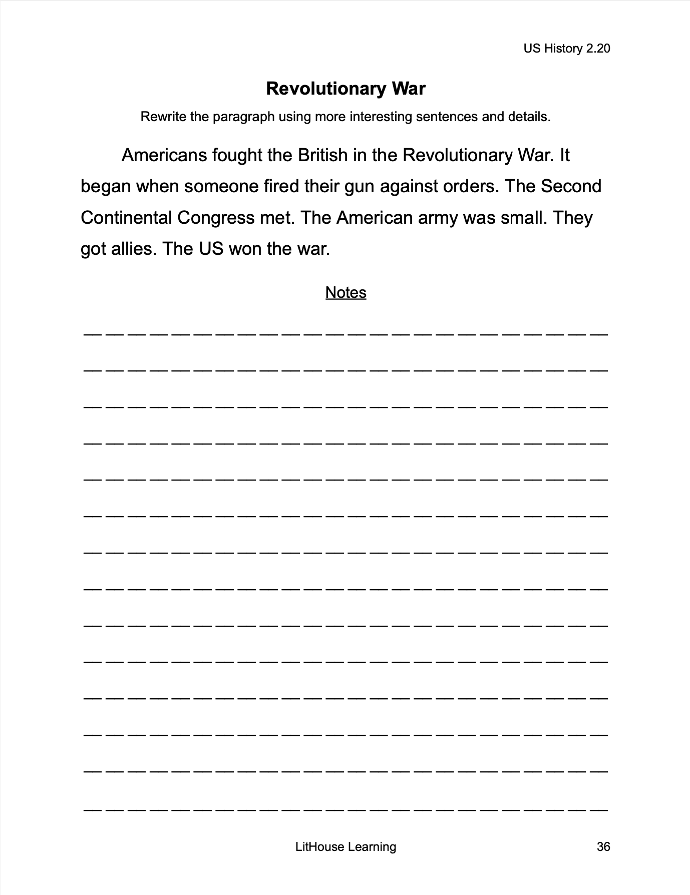 US History Writing Workbook
