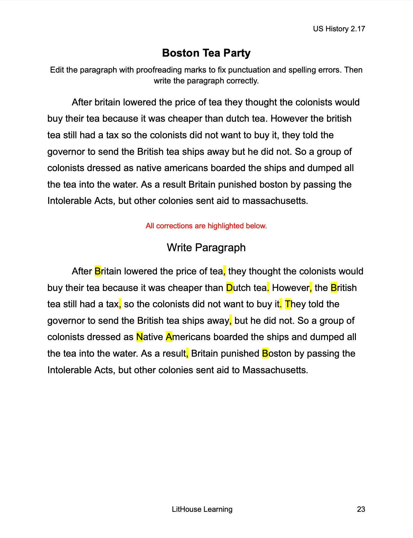 US History Writing Workbook