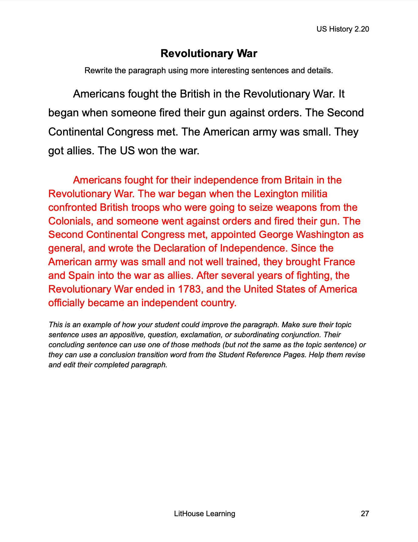 US History Writing Workbook