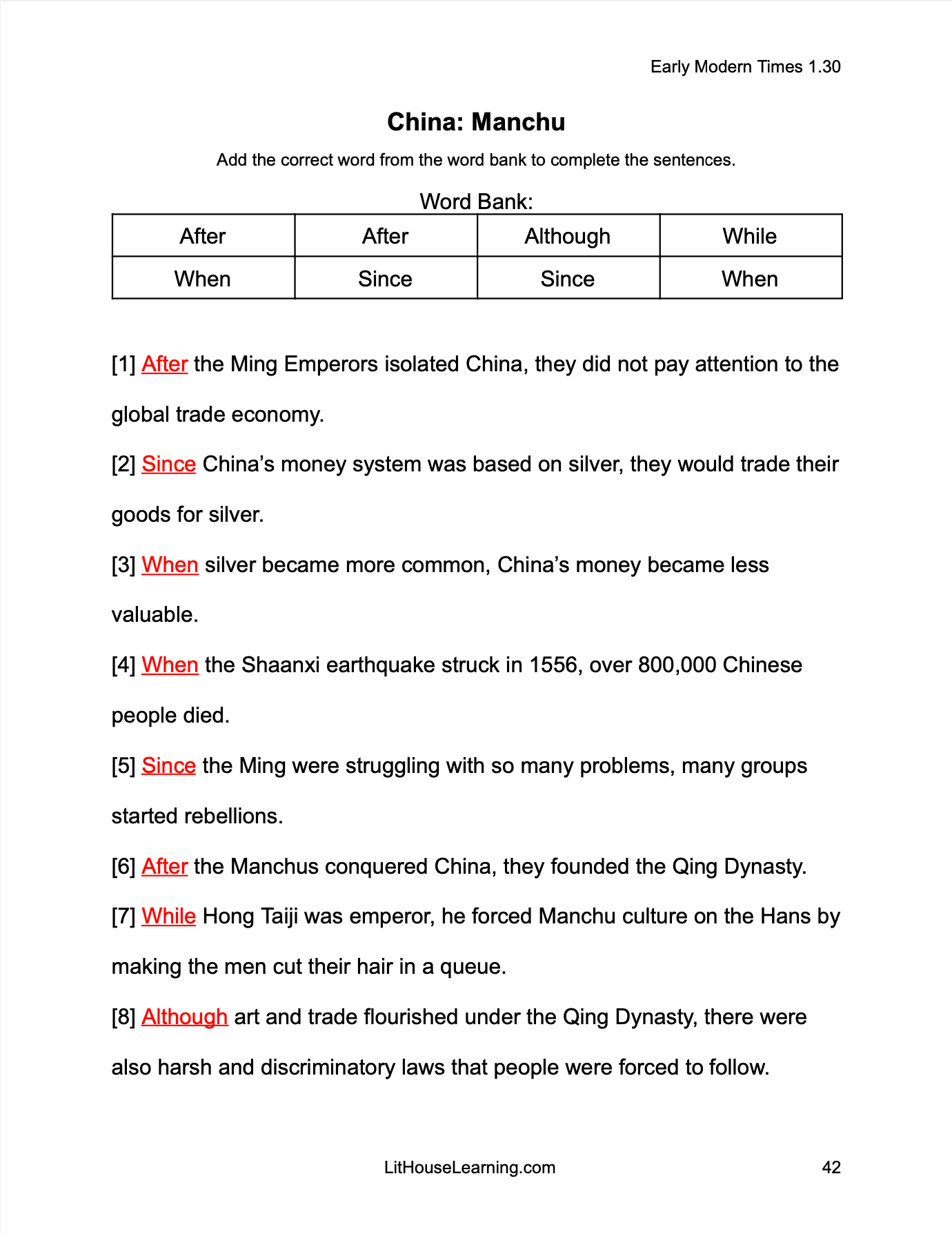 World History: Early Modern Times Writing Workbook