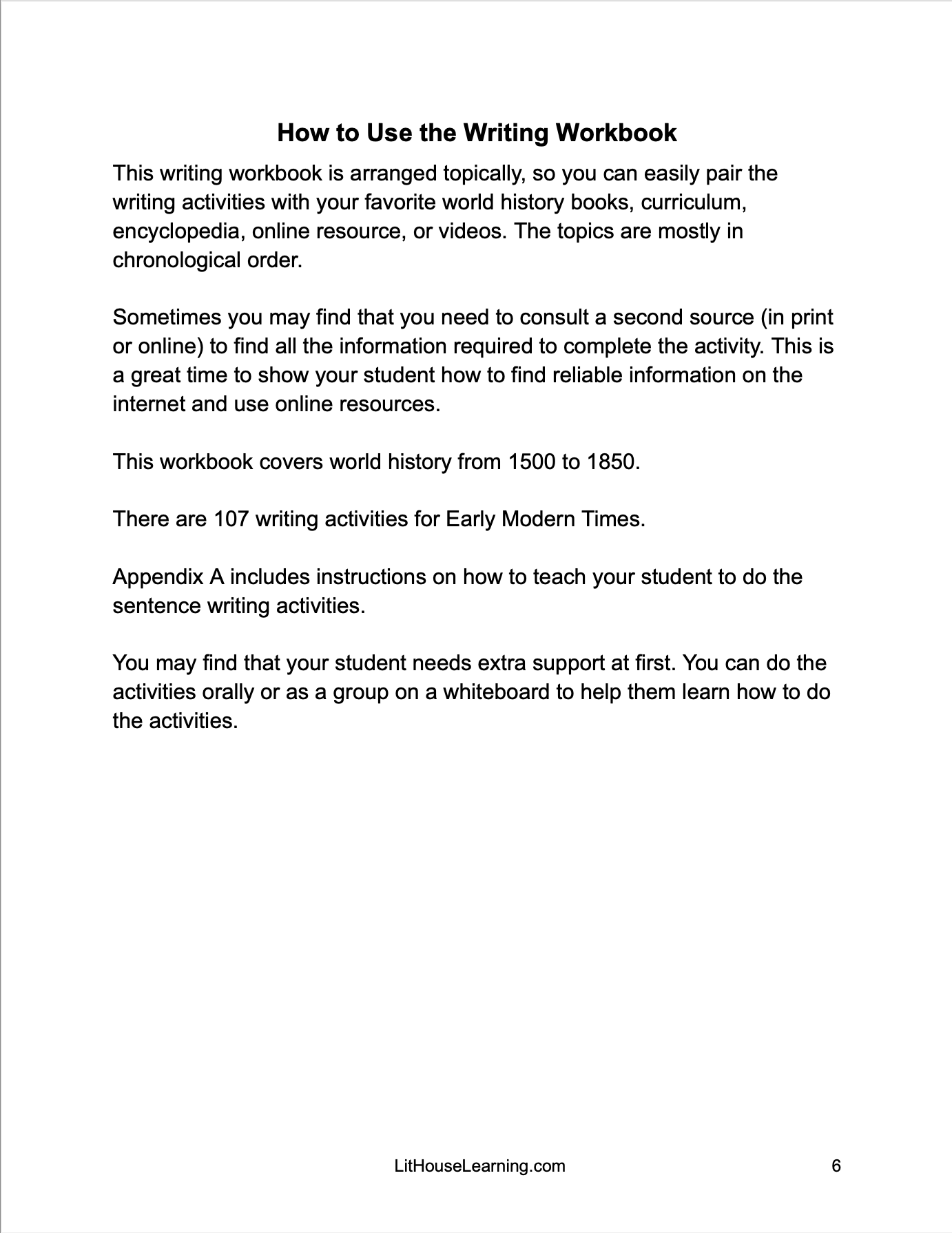 World History: Early Modern Times Writing Workbook – LitHouse Learning